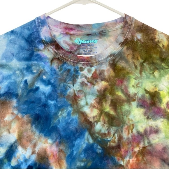 Handmade Tie Dye Tee T-Shirt Mens Large Unisex Green Blue Brown 90s Grunge Shirt - Picture 3 of 9